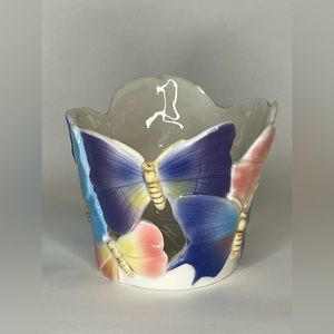 Vintage YH 2000 fine porcelain china butterfly butterflies candle holder